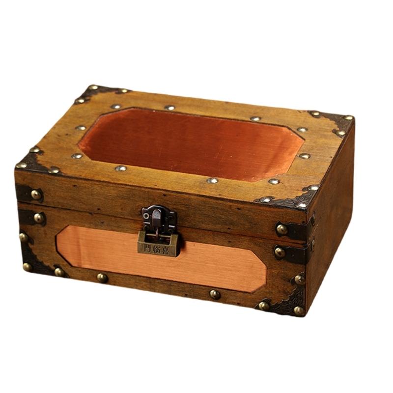 Vintage Wooden Keepsakes Chest with Lock Mechanism Antique Jewelry Storage Box Lockable Small Accessories Container
