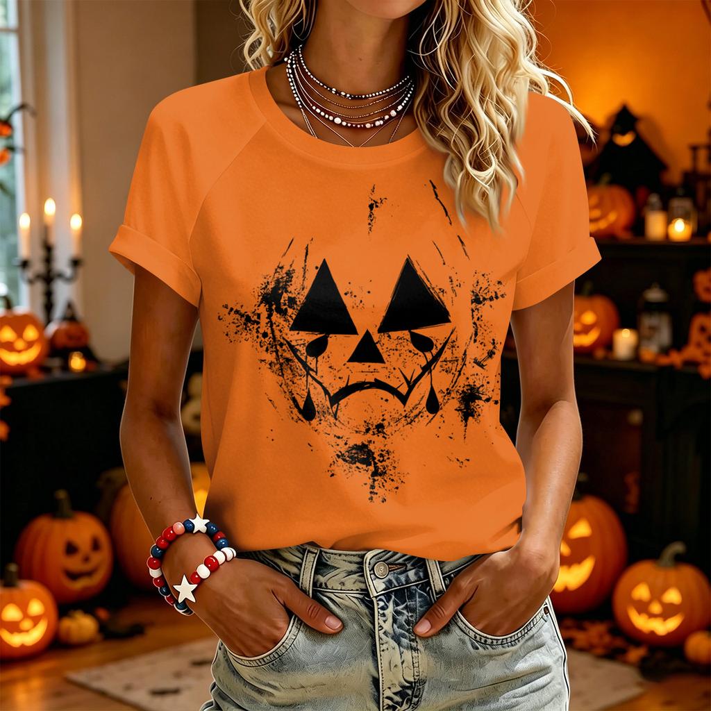 Women's Casual Halloween Graphic T Shirt Short Sleeve Top Crew Neck Relaxed Fit Lightweight Cotton Blend Tee for Everyday Wear