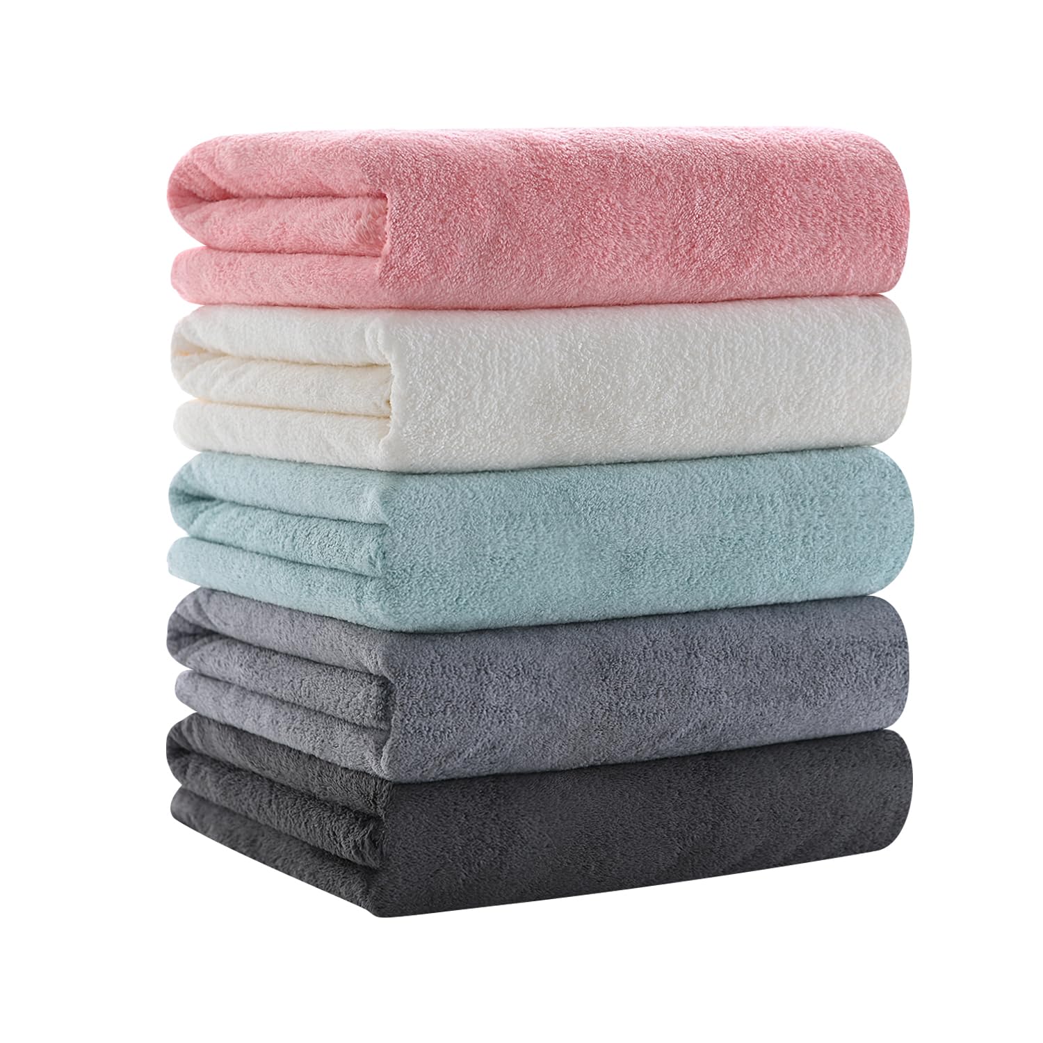 Microfiber Bath Hotel Large Size x 120 Soft and Highly Durable Towels, 5-Piece Set, Quality, (60 cm), Fluffy, Absorbent, Quick-Drying, (5 Colors)
