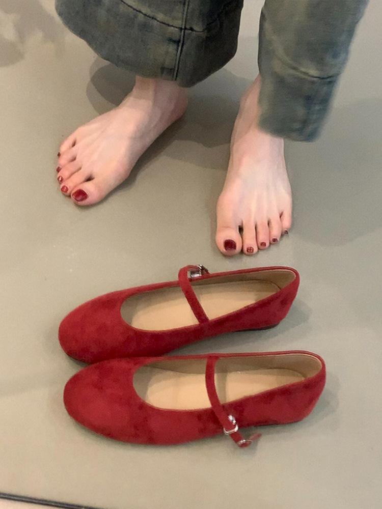 Sheepskin version~ Genuine leather retro flat bottom red light mouth single shoes women's skirt Korean version Mary Jane shoes ballet shoes