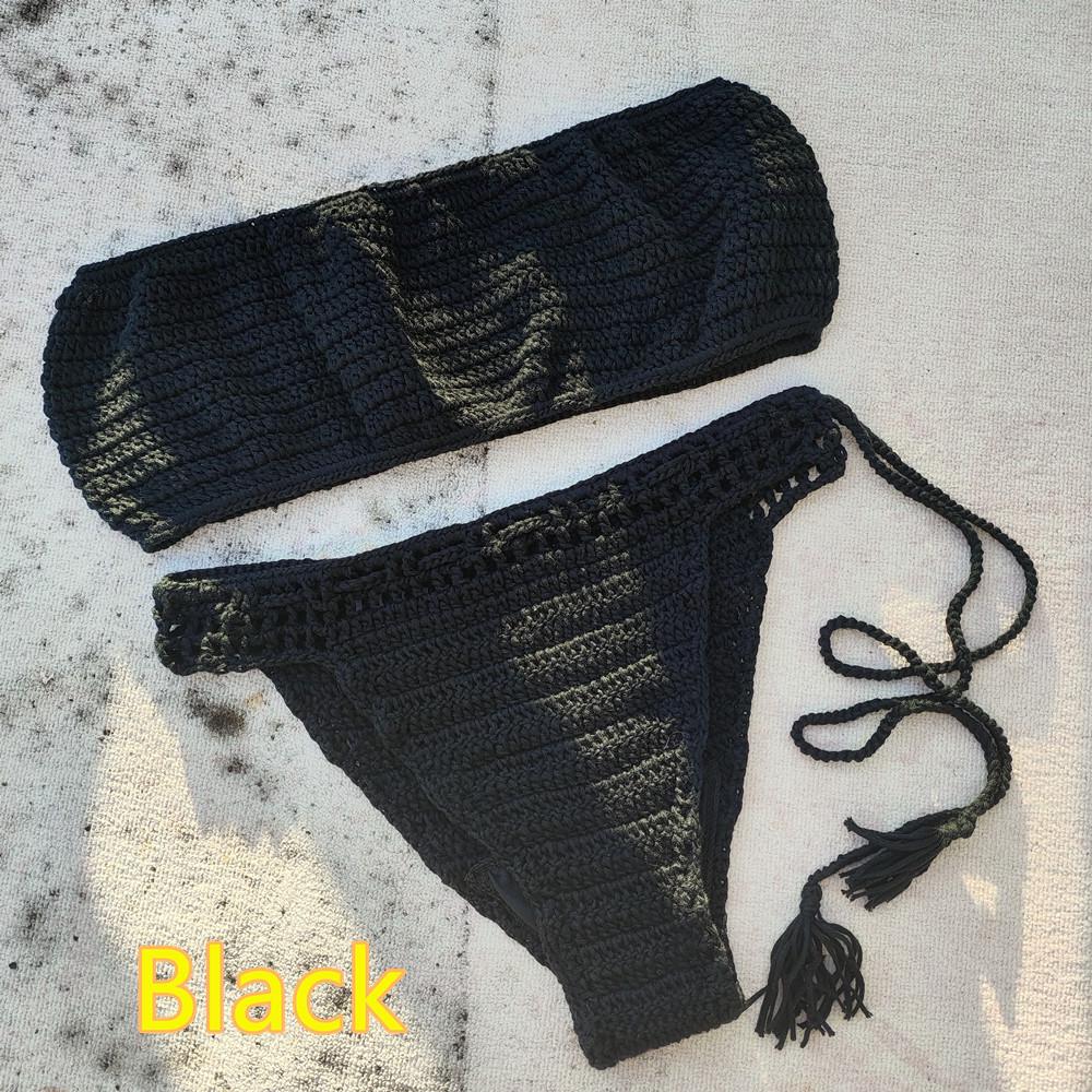 

Вязаный крючком купальник бикини ручной работы Small чёрный