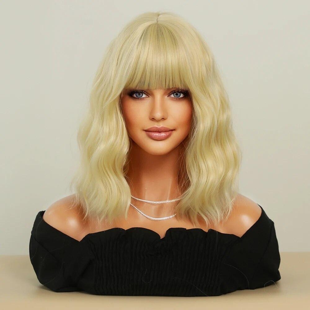 Perucă verde pentru femei Perucă de păr sintetic Bob până la umăr Perucă ondulată Cosplay Party Perucă de Halloween pentru femeie cu păr fals