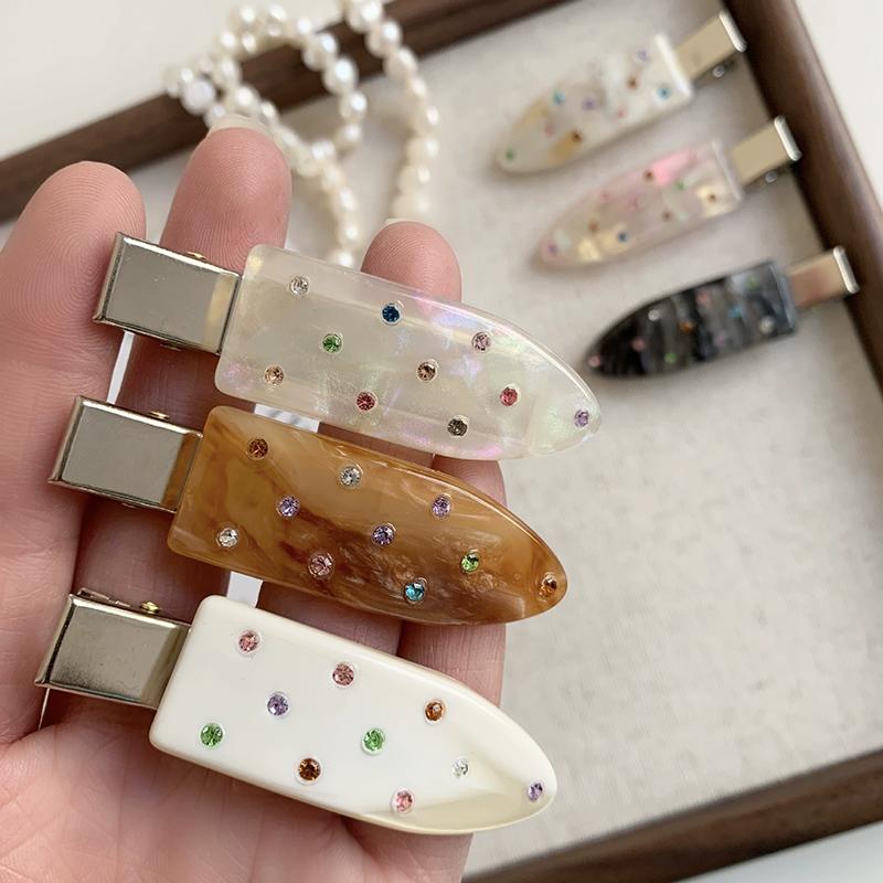 Superior Acetic Acid Colorful Rhinestones Seamless Hair Clip Female Sweet Bangs Clip Delicate Temperament Side Clip