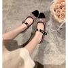 Fashion Spring New Flat Shoes Women's Fashion Round Head Splicing Sequin Cloth Metal Buckle Soft Sole Non-slip Shoes