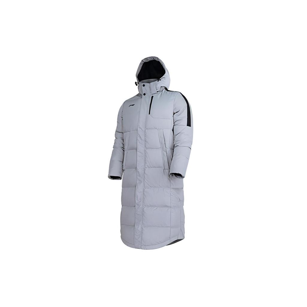 Li Ning Football Series Thickened Long Hooded Down Jacket Men Outerwear Snow-Gray AYMN075-2