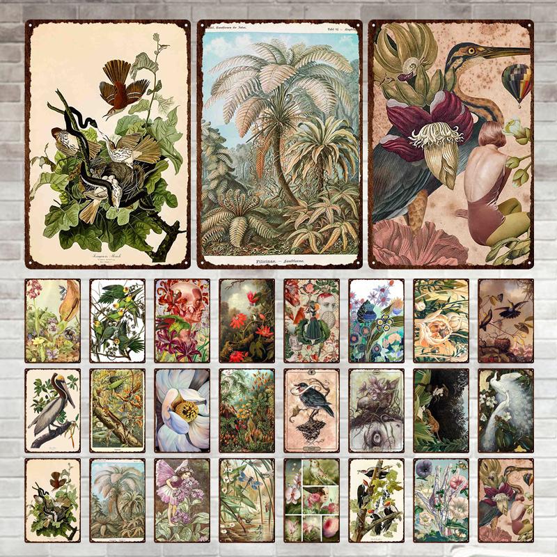 Mfoever Tin Sign Bird Flower Variety Sign Metal Sign Vintage Tin Sign Bar Vintage Wall Decor Bar Club Man Cave Metal Poster