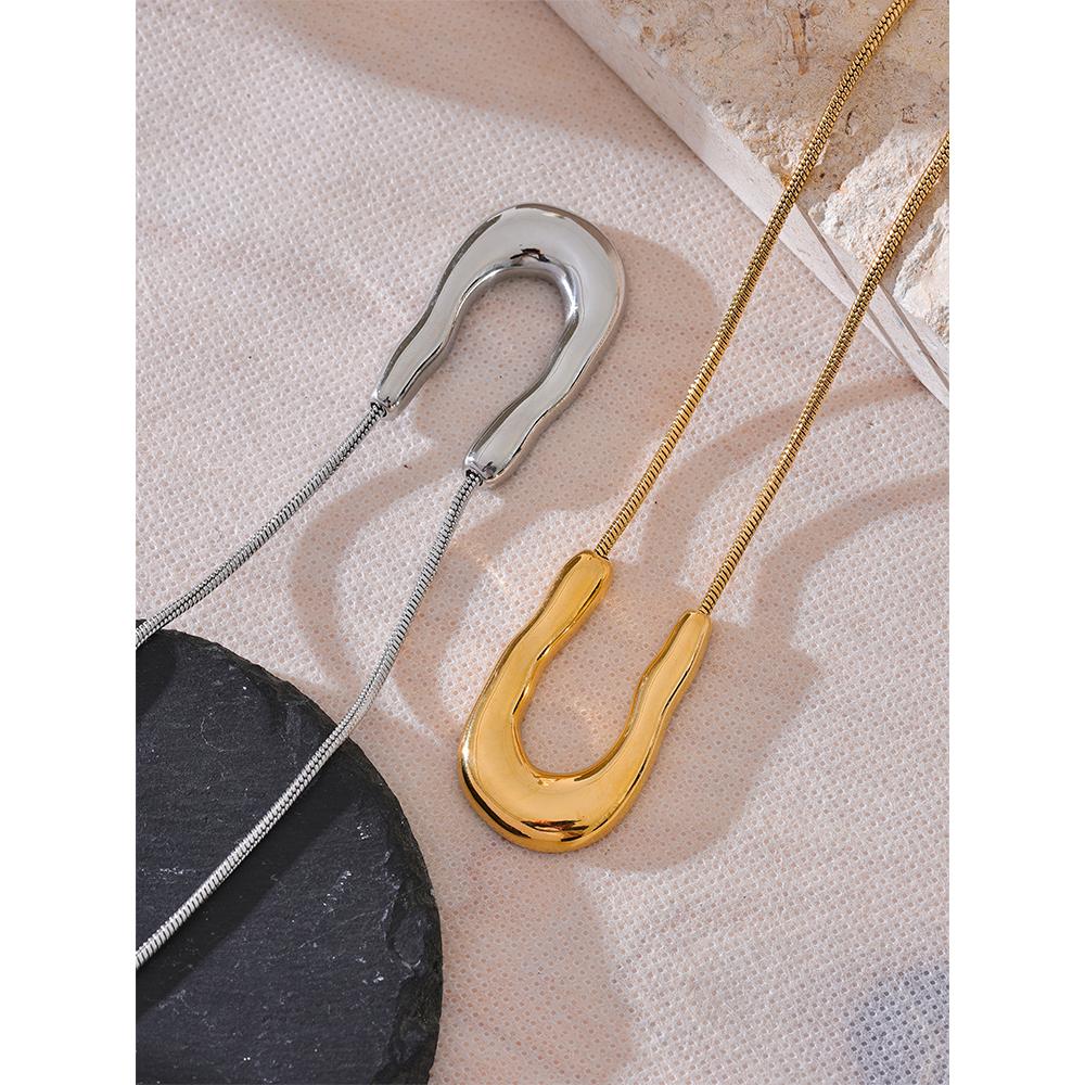 Yhpup 316L Stainless Steel U-Shape Metal Necklace Pendant 18K PVD Plated Fashion Statement Collar Neck Jewelry Waterproof New