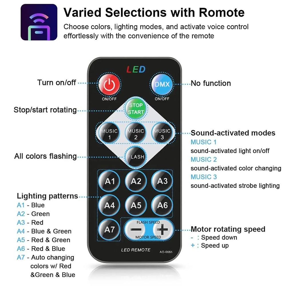 LED Stage Disco Light Rotating DJ Ball Strobe Remote Sound Control Magic Dance Car RGB Christmas Gift Club Party Laser Show Lamp