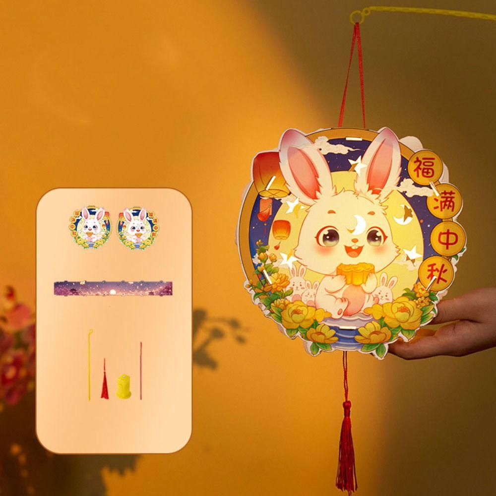 Cartoon Rabbit Lanterns Glowing Lantern DIY Material Package Mid-Autumn Festival Lantern  Kids
