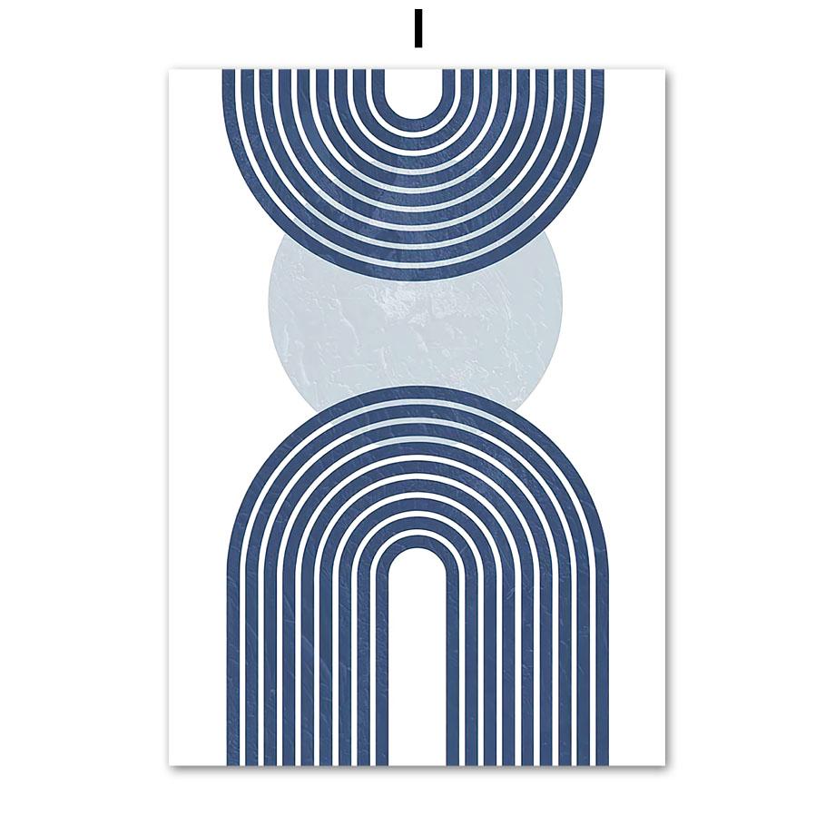 

Бохо синие абстрактные постеры и принты, современная геометрическая линия середины века, настенное искусство, лист монстеры, холст, картина, декор для комнаты 40X50cm No Framed