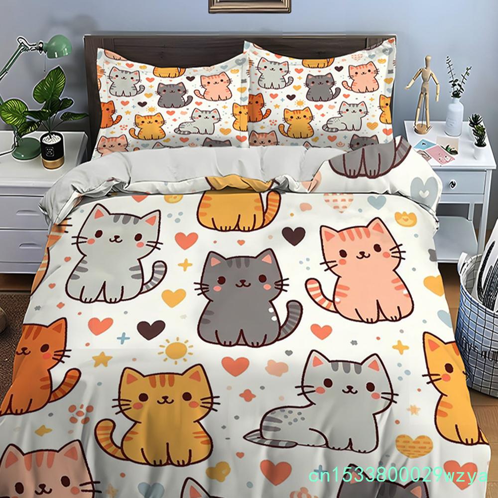 Cute Cartoon Cats Print Bedding Set Duvet Cover 1 Duvet Cover 2 Pillowcases Adult And Children Bedding Set Luxury Comforter Set