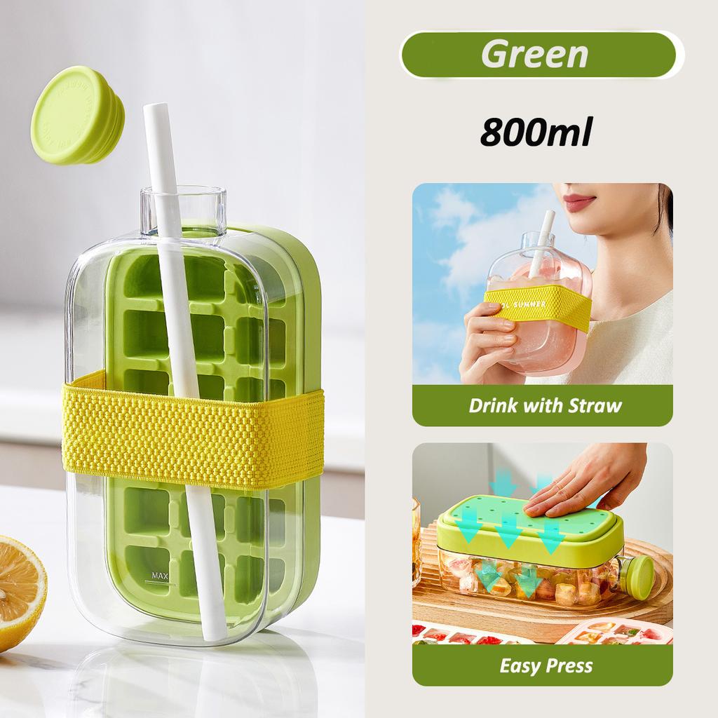 Silikon Frysfack Iskubslådor Utomhus Isvattenflaska med Lock Sugrör Lätt Demold Ismaskinsform för Öl Whiskey Juice