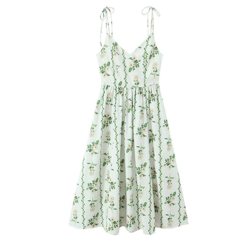 

2026 Spring Floral Resort Wide-Leg Spaghetti Strap Dress L зелений