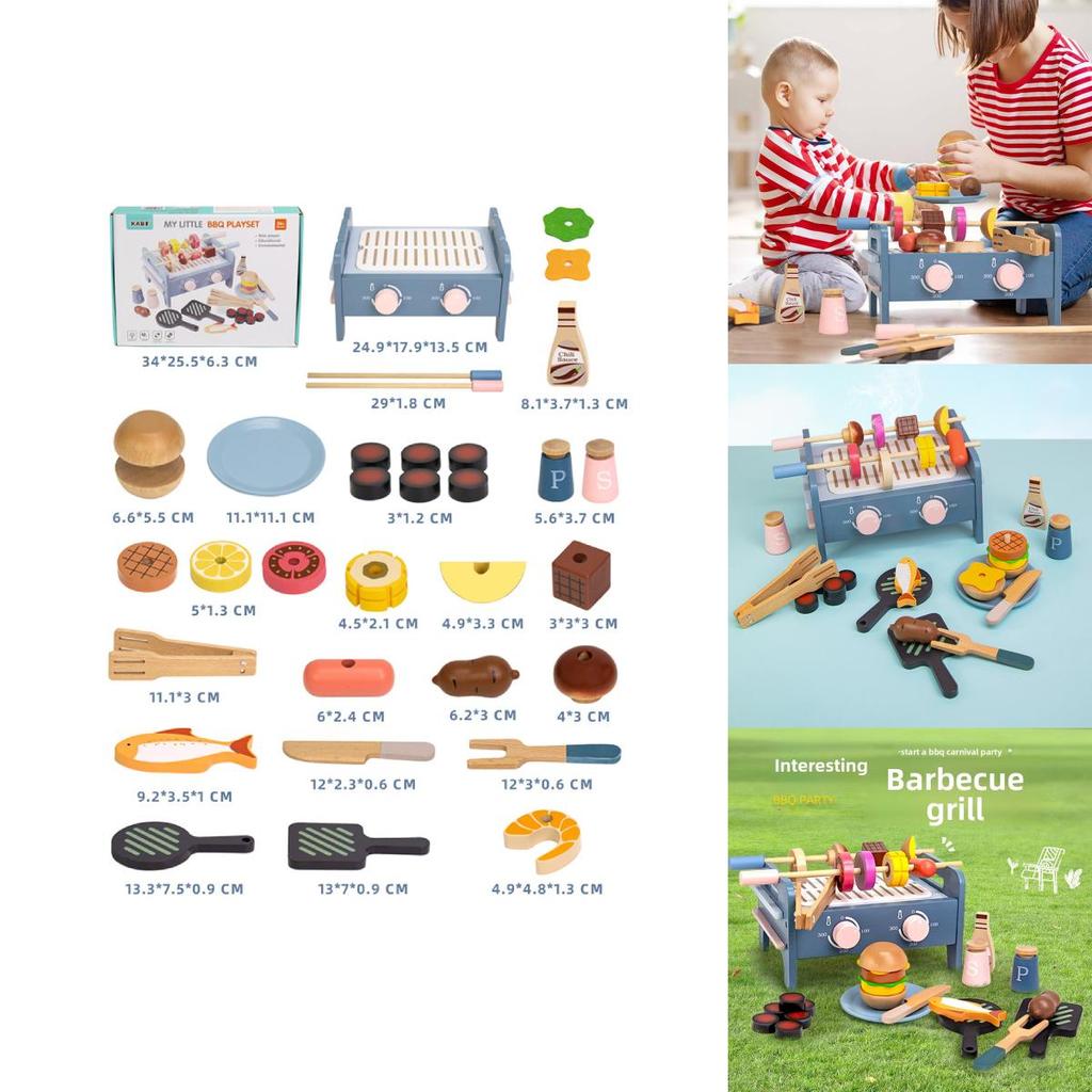 Wooden Simulation Barbecue Rack Cooking Family Interactive Children Toy Set For Interactive Parent Child Fun