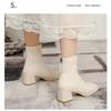 2025 Women's Fashion Boots Square Toe Square Heel Back Zipper Short Boots Retro All-match Korean Style Spring and Autumn Boots