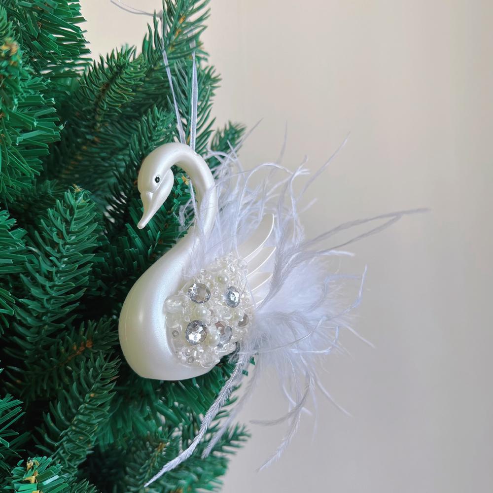 Weißer Schwan Feder Weihnachtsbaumschmuck Anhänger Romantisches Zuhause Weihnachtsspielzeug Kunststoffkugeln Weihnachtsfeier Geschenk Neujahr 2024