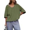 Women's U-neck Loose Seven Quarter Sleeve Patchwork Pocket Shirt