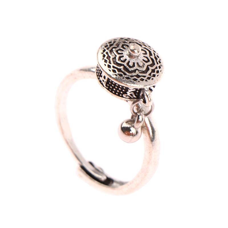 Buddhist Tibetan Prayer Wheel Ring Good Luck Chakras Ring Lotus Floral Ring