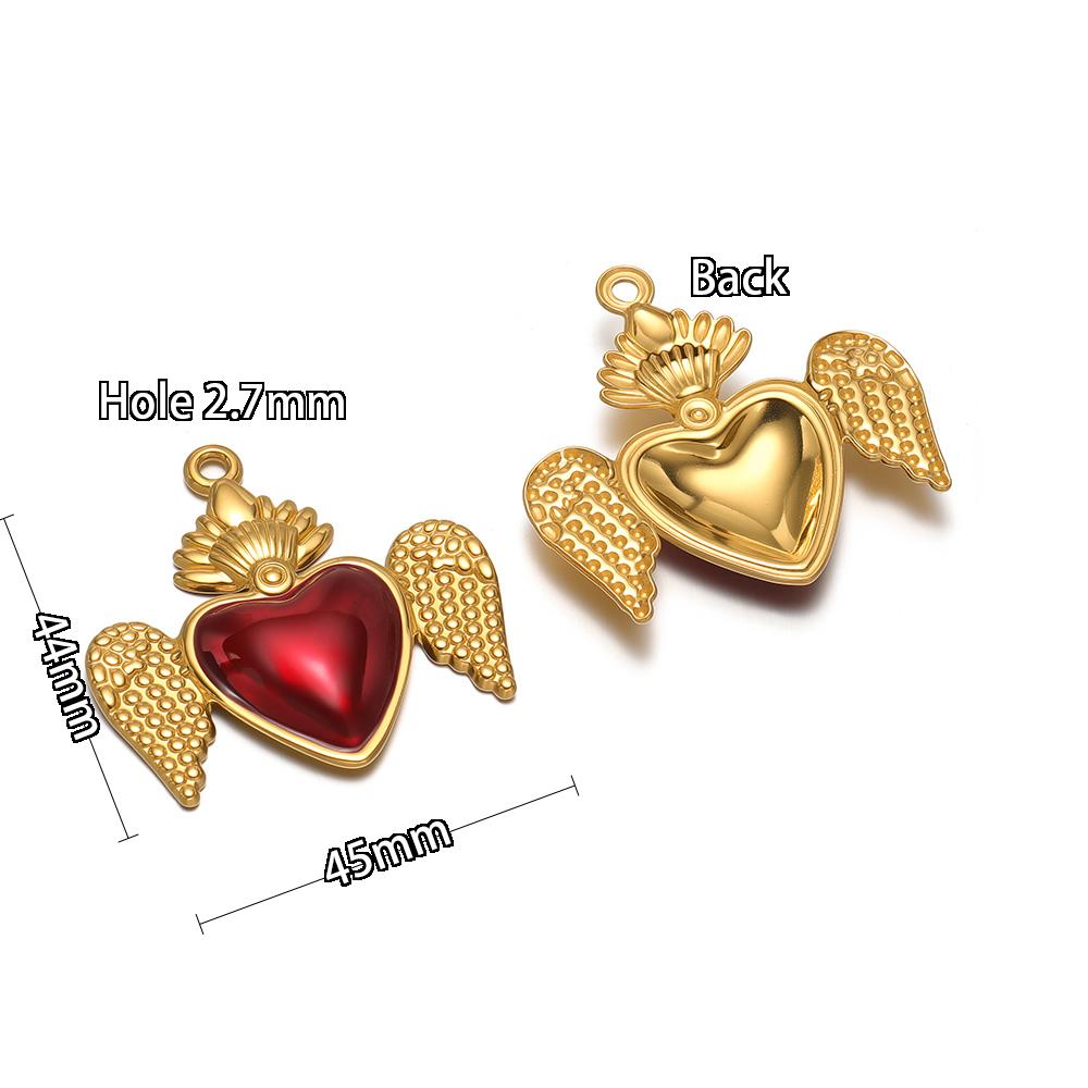 3Pcs Stainless Steel Classical Enamel Red Heart Wing Crown Charms DIY Women Jewelry Necklace Pendants Findings Earrings Making