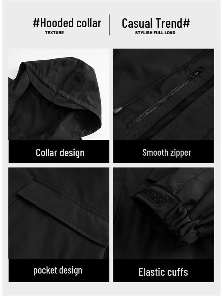 Men's Camouflage Hooded Jacket - Spring/Autumn, American Style, Solid Color, Youthful & Casual