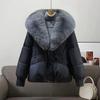 Neue modische Baumwolljacke für Damen mit warmem großem Pelzkragen und kurzer Damen-Baumwolljacke im koreanischen Stil