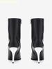 Botas Cortas de Tacón Alto Stiletto Estilo Metálico Extraño 2025 Nuevas Botas de Punta Hasta la Pantorrilla Cremallera Lateral Botas Negras para Mujer