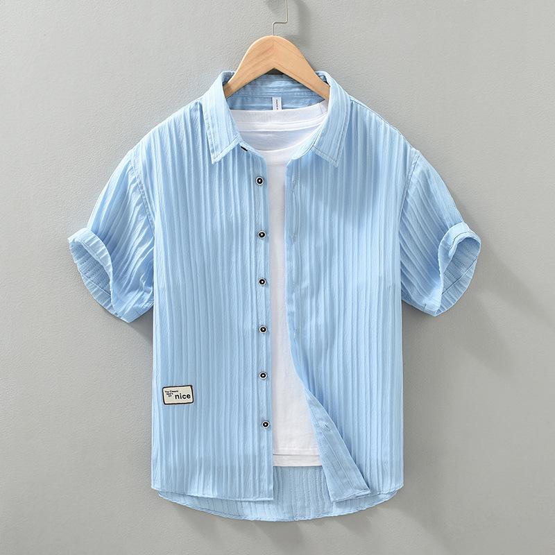 Summer Shirt Men's Short-sleeved Thin Ice Silk Texture Casual Loose Cardigan White Shirt