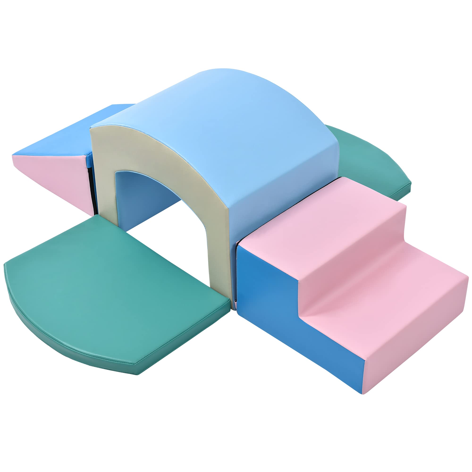 OSJ Soft Block Athletic 1 ano de idade grande tapete de brincar para bebês equipamento de brincar interno para bebês conjunto básico creche escola canto infantil 10 peças azul cinza