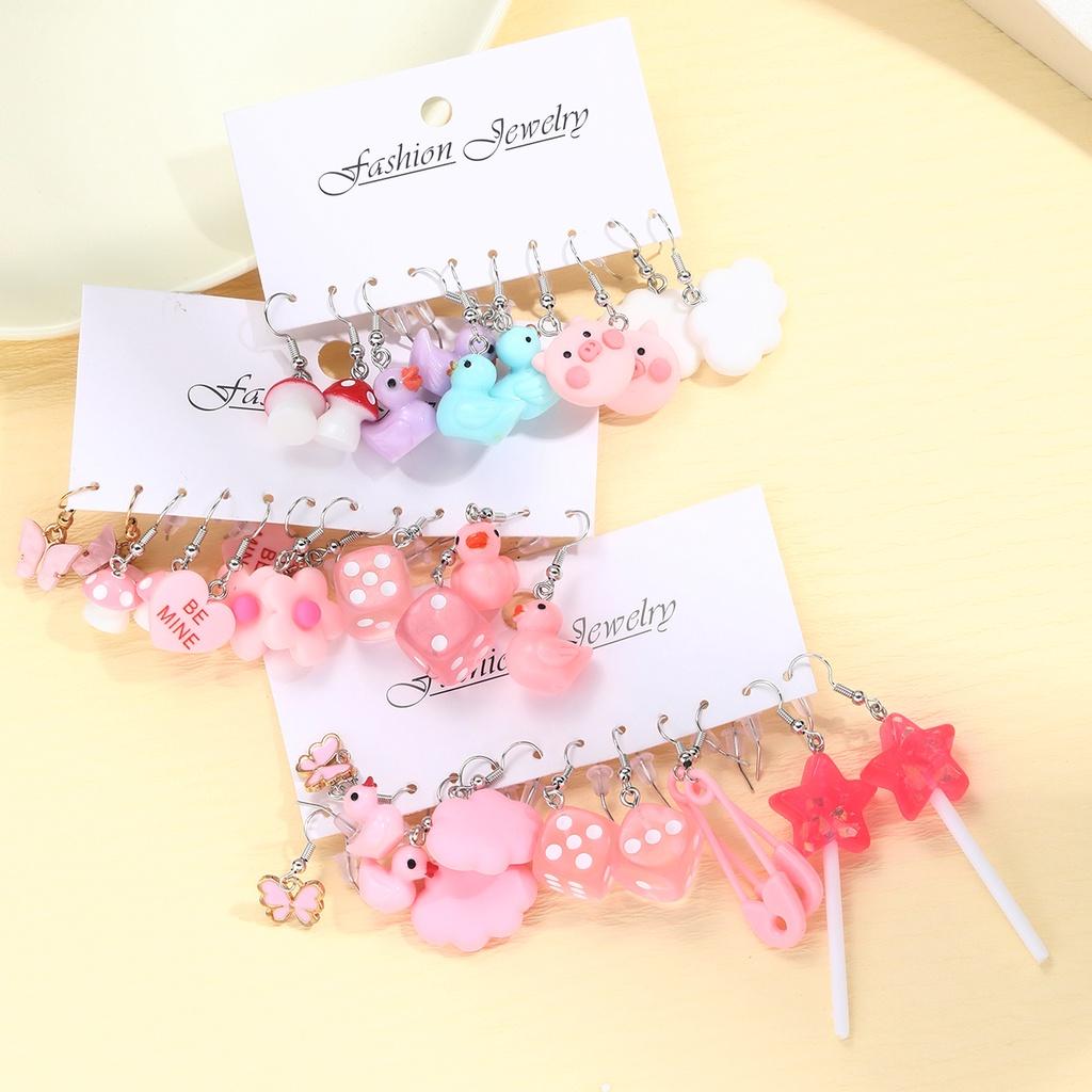 

IF ME 17 пар/компл. модные милые серьги в виде свиньи и утки, набор простых сережек из смолы с грибами для женщин, ювелирные аксессуары