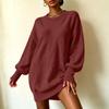 Women's Loose Fit Knit Midi Sweater Dress with Sleeves and Turn-Down Collar