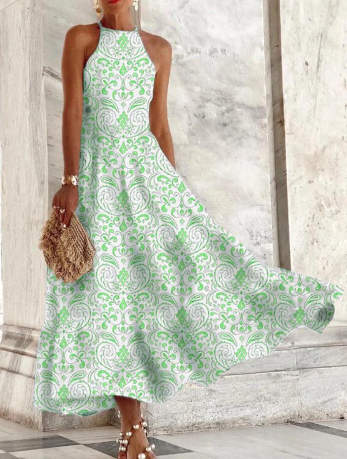 Women's Summer Sleeveless Print Slim Fit Midi Dress