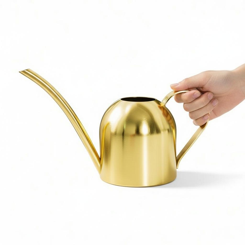Golden 500ML Stainless Steel Watering Can with Long Spout - Green Plant Sprayer & Small Garden Sprinkler