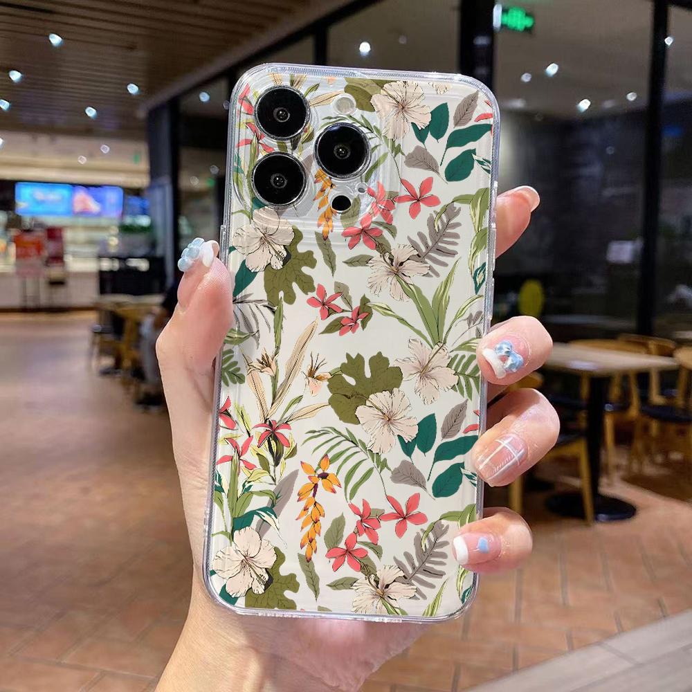 

Fashion Flower Pattern Phone Case for iPhone 17 Air 16 15 14 Plus 13 12 11 Pro Max X Xs XR 8 e Soft TPU Transparent Cover iPhone XS