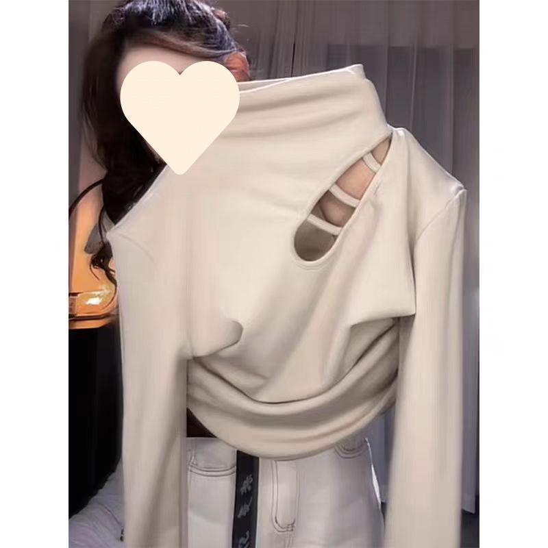 Plus Size Women s Thermal Fleece Hollow-out Long Sleeve Turtleneck Top - Autumn/Winter Fashion. M (up to 90 kg)