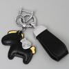 Instant Wealth Leather Keychain with Cartoon Pony Pendant for Couples – Trendy Bag and Car Accessory