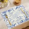 Blue Floral Pattern Placemat Set For Dining Table Decorative Place Mat With Elegant Design And Soft Texture