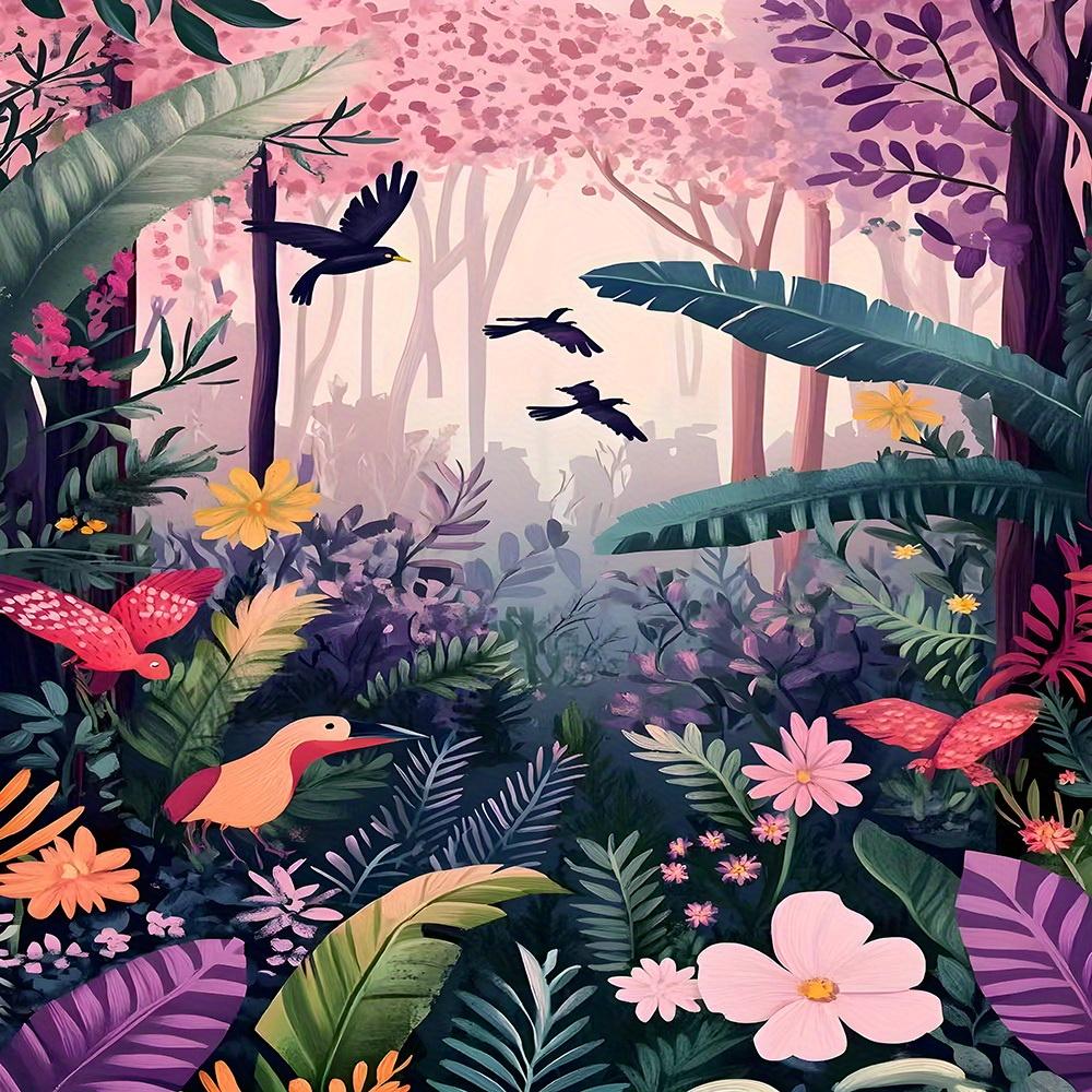 Tropical Rainforest Shower Curtain - Vibrant Polyester, Colorful Flowers, Birds & Foliage, Perfect Bath Decor, Durable