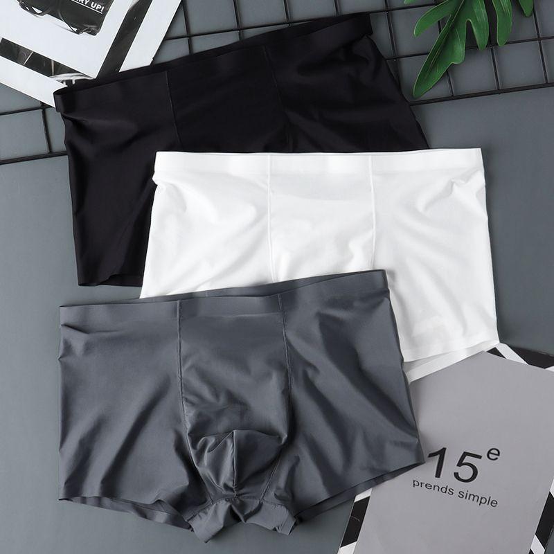 3pcs Ice Silk Underwear for Men In Summer Seamless Thin Cut Flat Cornered Underwear Four Cornered Underwear Shorts Boxer Brief