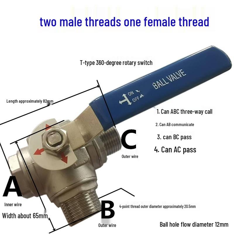 

Триходовий кульовий кран з нержавіючої сталі з перемикачем, зовнішня різьба 1/2 3/4 1 , один вхід, два виходи
