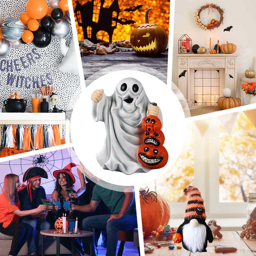 Resin Ghosts With Pumpkins Figurines Spooky Halloween Resin Pumpkins Statue Garden Sculptures For Haunted House School Classroom