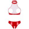 Underwear Set 2 Piece Sexy Women Hollow Crotch Open Bust Latex Leather Bra And Thong Exotic Adult Club Clothing Erotic Lingerie