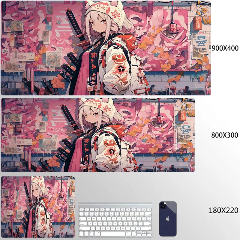 Large Gaming Mousepad Cute Anime Girls Locking Edge Keyboard Mouse Pad Gamer Non-Slip Computer Mouse Mat Kawaii Deskmat Carpet