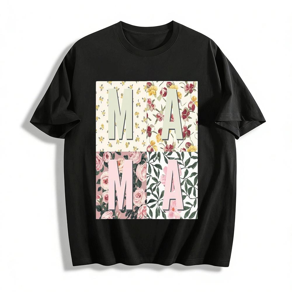 

Vintage Floral MAMA Print Casual Top Pure cotton T-shirt XXS
