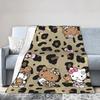 Leopard Print Cute Hello Kitty Cat Blankets Flannel Autumn/Winter  Portable Lightweight Throw Blankets for Home Office Bedspread