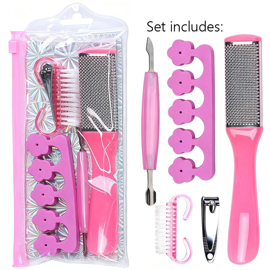Portable Manicure Pedicure Nail Care Kit, 5Pcs Nail Clipper Foot File Cuticle Pusher Toe Separators with Bag