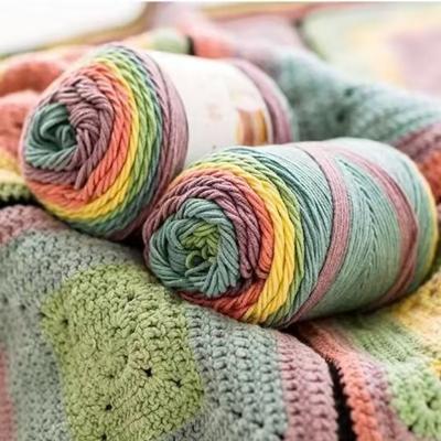 Regenbogen Baumwolle Segmentgefärbte Wolle Mehrfarbiges Garn DIY Schal Mütze Überwurfkissen Linie Farbverlauf Kuchenknäuel Linie