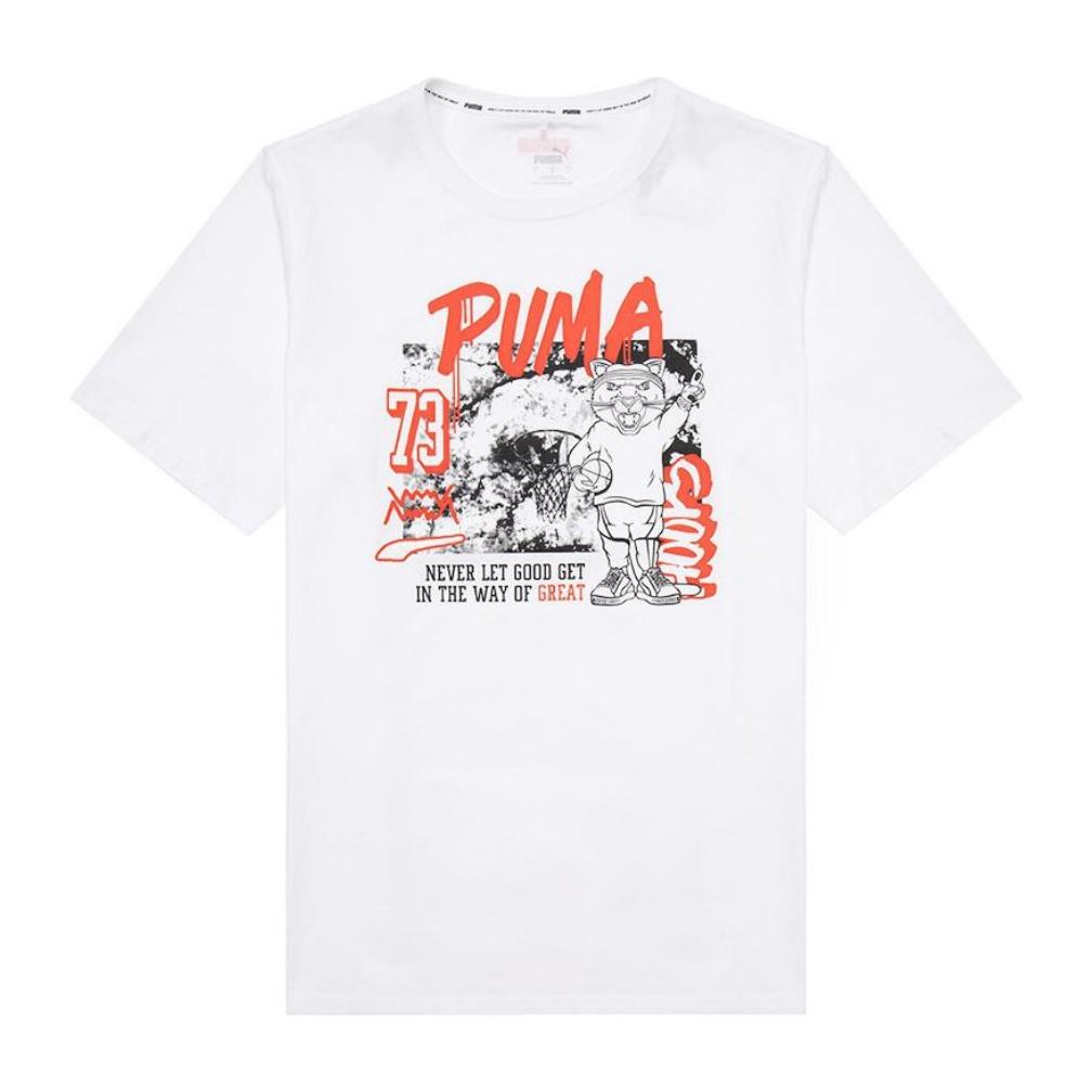 PUMA Dylan Short Sleeve Basketball T-Shirt  White  Men s 532730-10 S