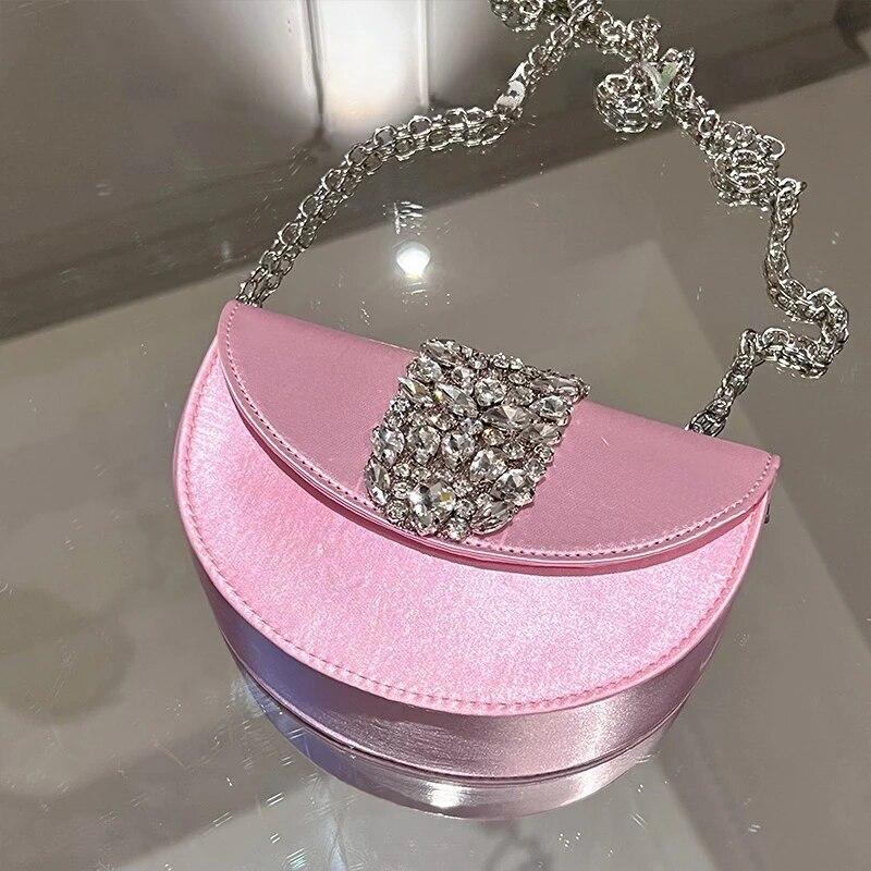 Sparkling Rhinestone Wedding Party Trendy Evening Bag – Elegant Retro Satin Shoulder & Crossbody Purse Women Handbags Clutch Purse