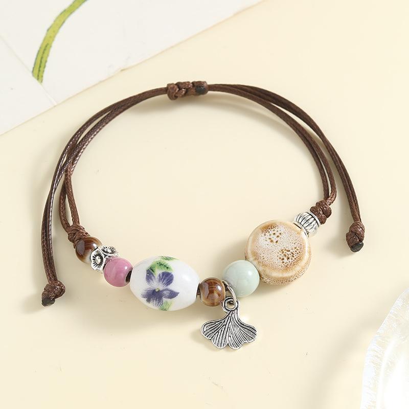 Ceramic Bracelet  A Stylish, Vintage Ethnic-style Handmade Woven Bracelet with String Beads.