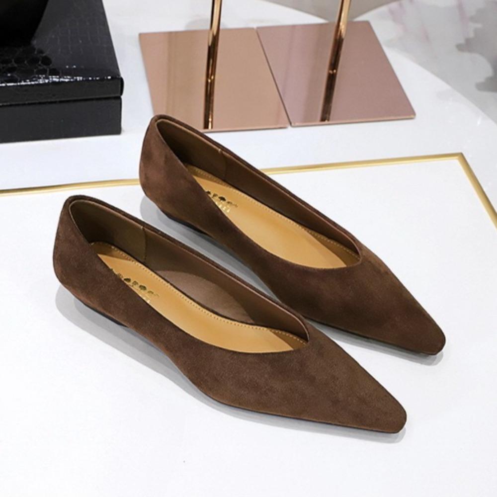 Elegant Woman Heeled Shoes Stylish Simple Women's Shoes Comfortable Suede Pointed Head Shallow Mouth Low Heel Single Shoes